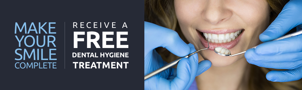 special offer with image of woman having her teeth examined
